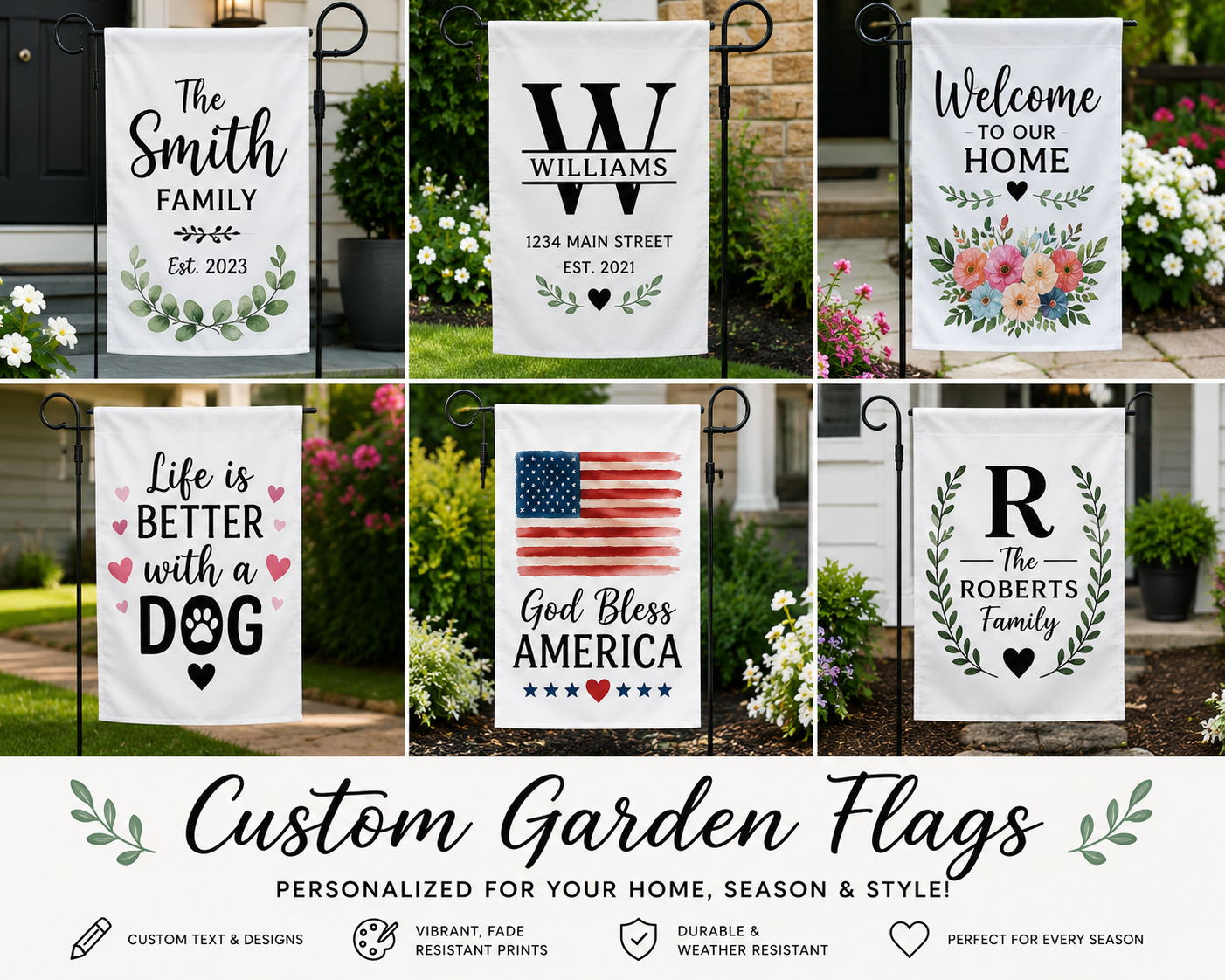Personalized Garden Flag | Custom House Flag | Family Name Yard Flag | Seasonal Outdoor Decor | Double-Sided Sublimated Flag