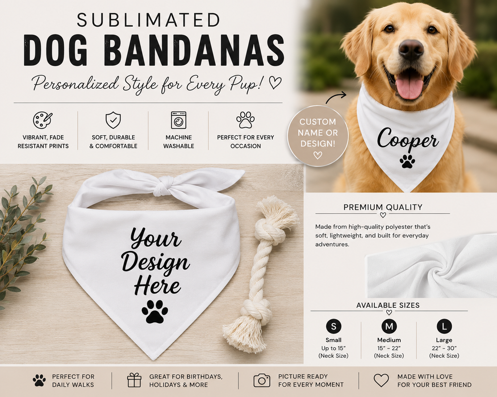 Personalized Sublimated Dog Bandana | Custom Pet Bandana | Funny & Patriotic Dog Scarf | Colorful Puppy Accessories | Custom Dog Gift